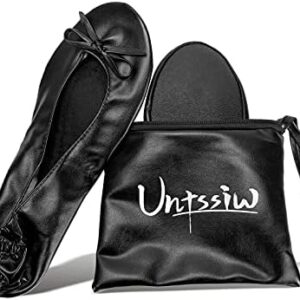 Women's Foldable Portable Ballet Flat Roll Up Slipper Shoes with Travel Pouch - Fold Up Ballet Flats for Women - Black,Silver,Gold,Pink