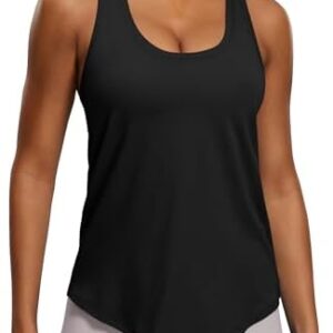 CRZ YOGA Womens Pima Cotton Racerback Workout Tank Tops Scoop Neck Loose Sleeveless Tops Athletic Gym Shirts