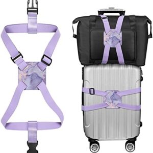 Luggage Strap, FINPAC Bag Bungee Suitcase Adjustable Elastic Strap Belt Travel Accessories with Anti-Pinch Buckle, Easy to Travel, Long Use Life (Lilac Marble)