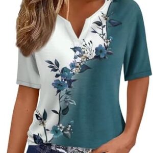 COTECRAM Summer Tops for Women 2024 Vacation Trendy V Neck Boho Short Sleeve Shirts Casual Loose Comfy Tunic Blouses