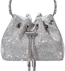 SWEETV Women's Rhinestone Bucket Bag Sparkly Sequin Evening Handbag Purse for Formal/Wedding/Cocktail/Prom/Party/Club