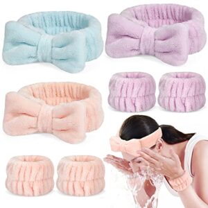 Crosize 7 Pack Face Wash Headband and Wristband Set for Women, Cute Spa Skin Care Headband for Washing Face, Terry Cloth Facia Headband and Wrist Towels for Washing Face, Makeup, Skincare