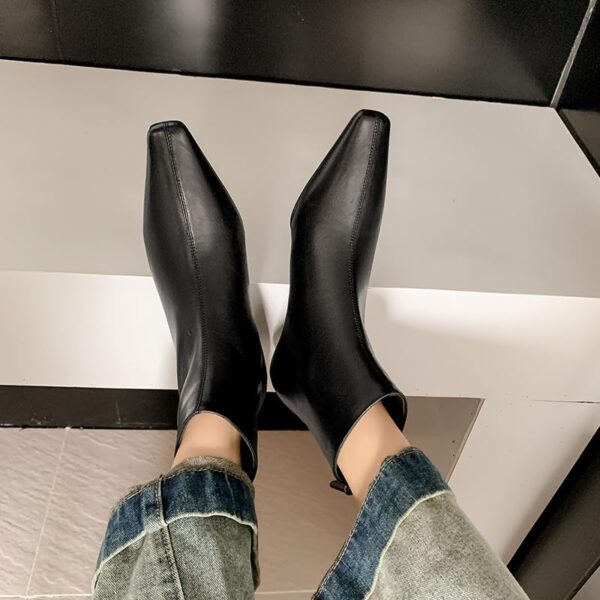 Women's Booties Low Heel Ankle Boots Square Toe Back Zipper Short Boots - Image 9