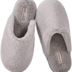 Snug Leaves Women's Fuzzy House Memory Foam Slippers, Furry Faux Fur Lined Bedroom Shoes, Cozy Indoor Slide