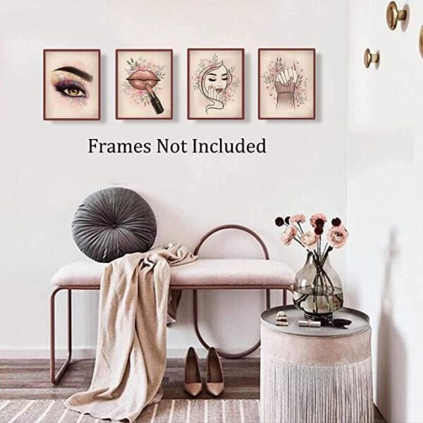Fashion Makeup Art,Women Fashion Wall Art ,Perfume Modern Art Posters,Beauty Studio Wall Art,Smokey Eye Makeup Matte Lips and Lipstick Drawing Nail Art Gift,Set of 6 (8"X10", No Frame - Image 4
