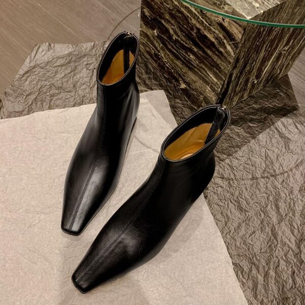 Women's Booties Low Heel Ankle Boots Square Toe Back Zipper Short Boots - Image 2