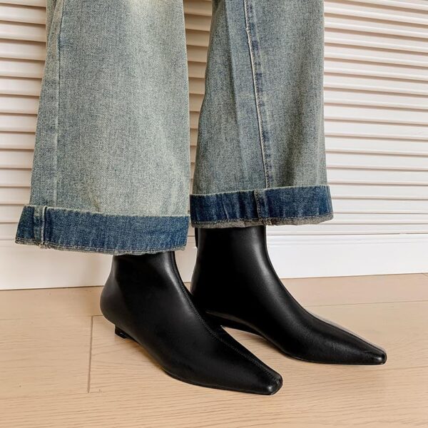 Women's Booties Low Heel Ankle Boots Square Toe Back Zipper Short Boots - Image 7