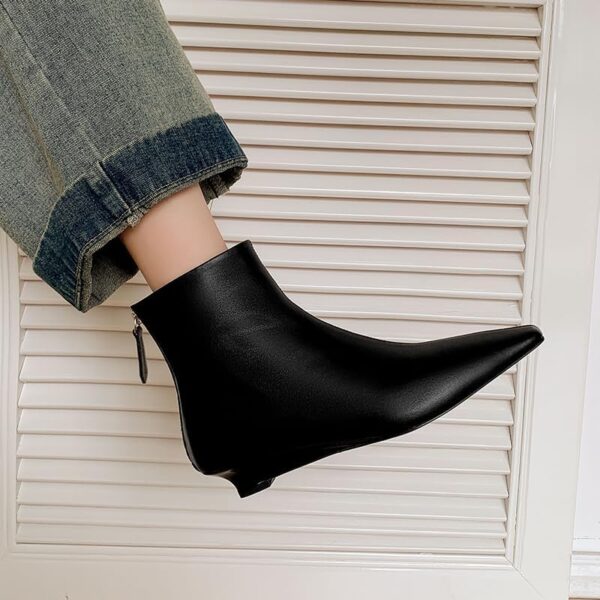 Women's Booties Low Heel Ankle Boots Square Toe Back Zipper Short Boots - Image 8