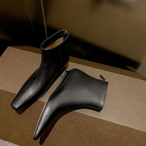 Women's Booties Low Heel Ankle Boots Square Toe Back Zipper Short Boots - Image 3