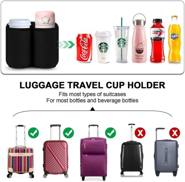 Accmor Luggage Travel Cup Holder,Universal Suitcase Cup Holder, Free Hands Suitcase Drinks Beverage Holder, Luggage Cup Caddy Gifts for Travelers Flight Attendants - Image 6